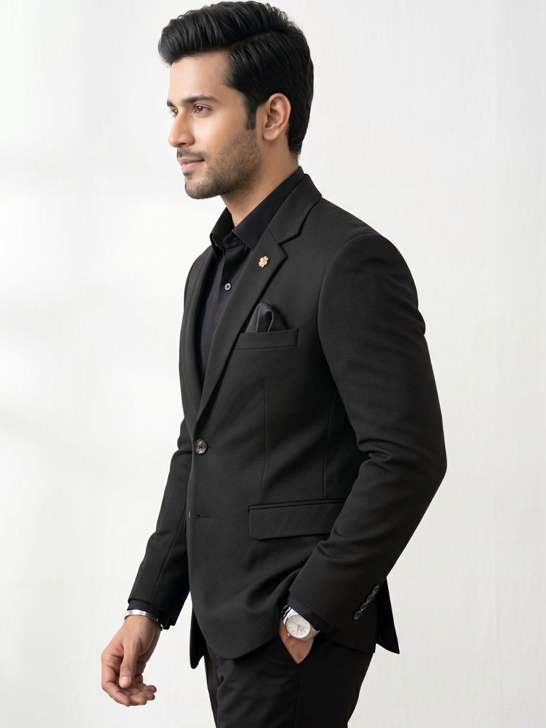 TRIANGLE Self Design Notched Lapel Single-Breasted Tailored Fit Formal Blazers-picture-51