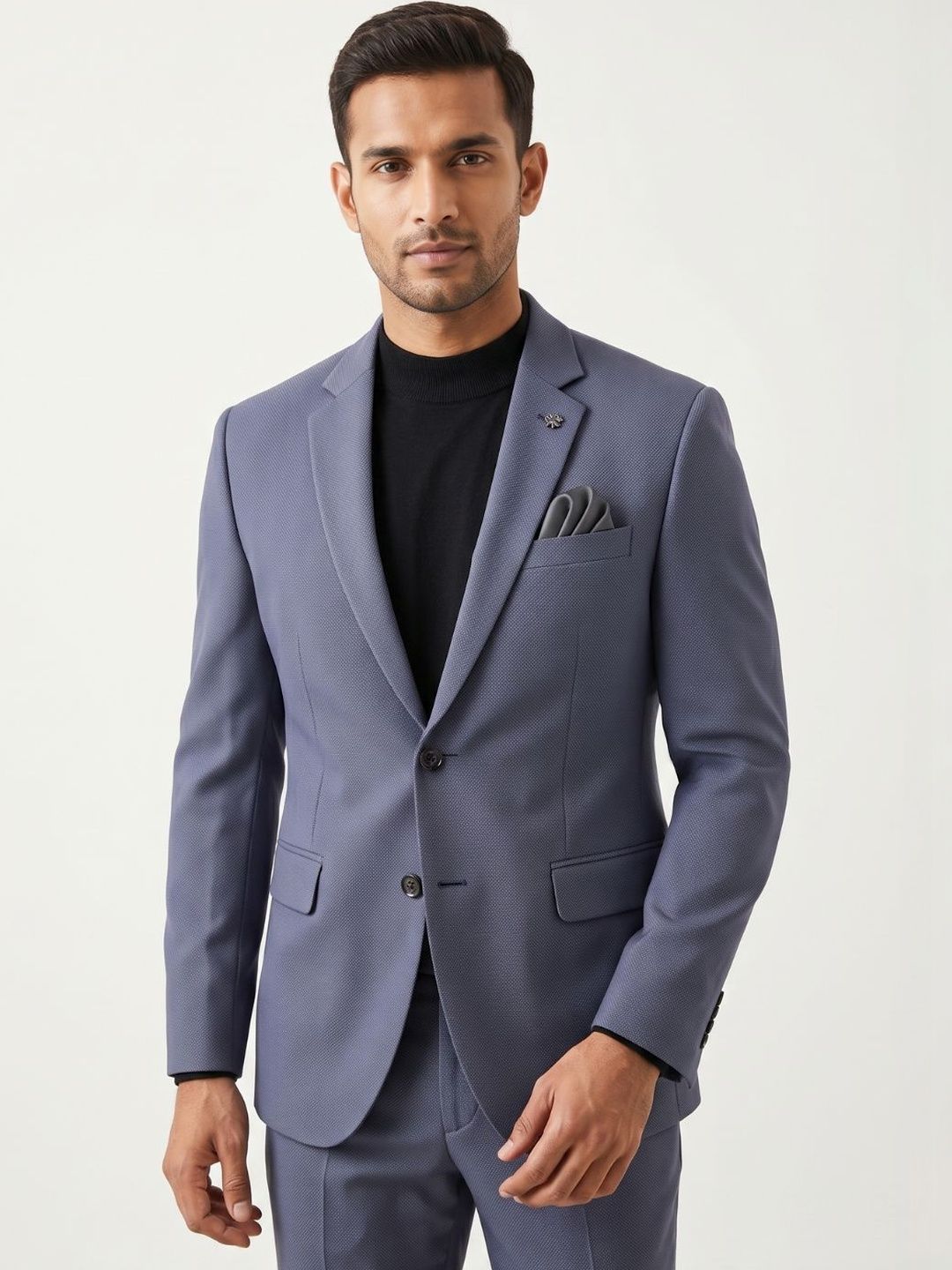 TRIANGLE Self Design Notched Lapel Single-Breasted Tailored Fit Formal Blazers-picture-20