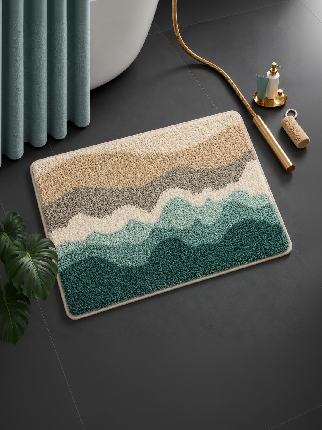 DECOVIA Beige & Teal Green Landscape Pattern 2000 GSM Anti-Skid Bath Rug-image-10