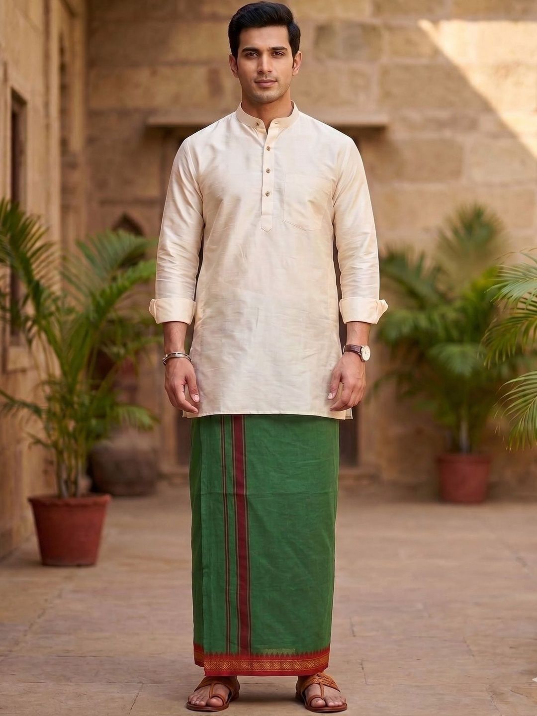 Hornbill Enterprises Men Striped Cotton Dhoti Dhotis-picture-38