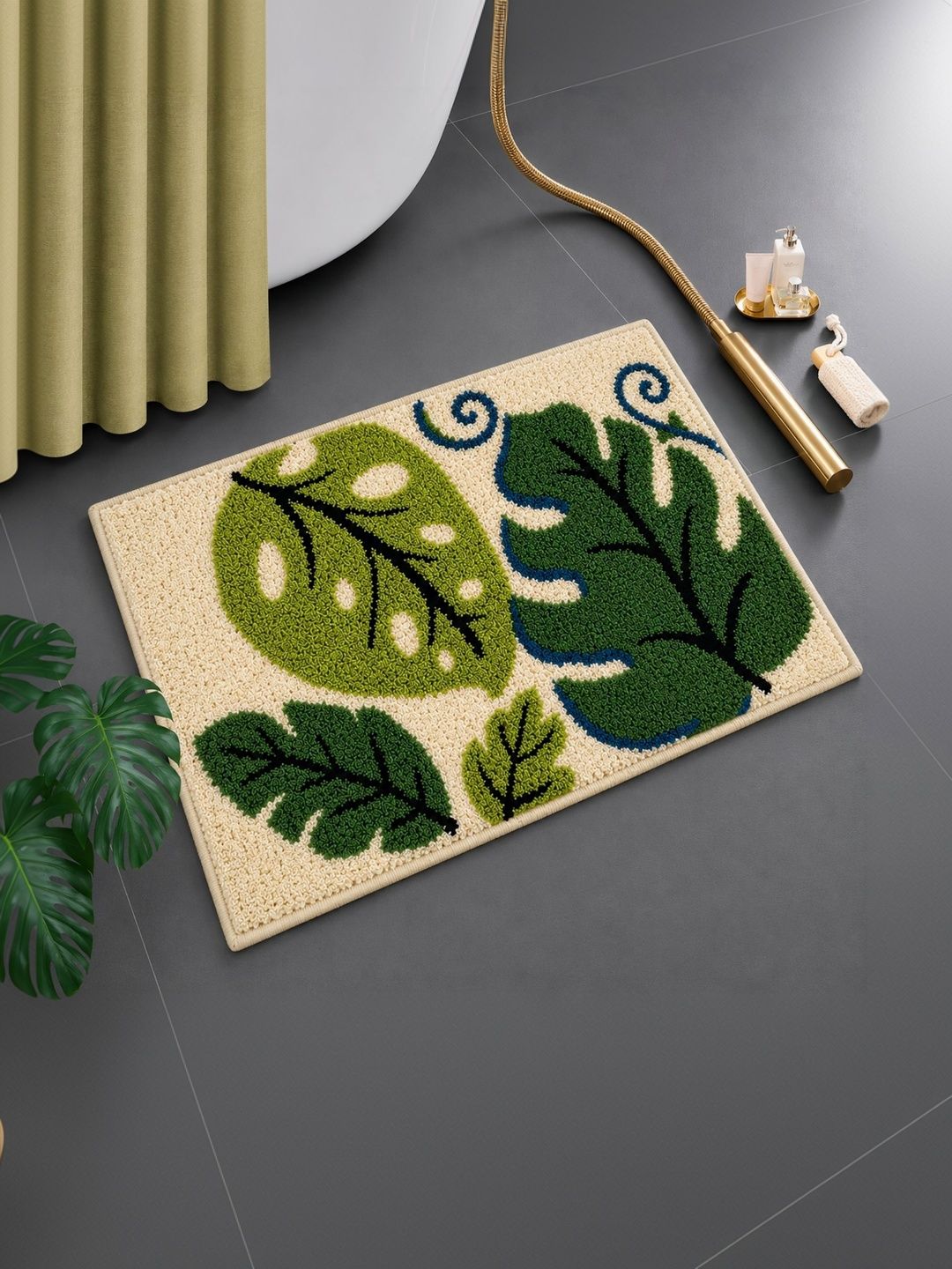 DECOVIA Green Leaves Pattern 2000 GSM Anti-Skid Bath Rug-image-34