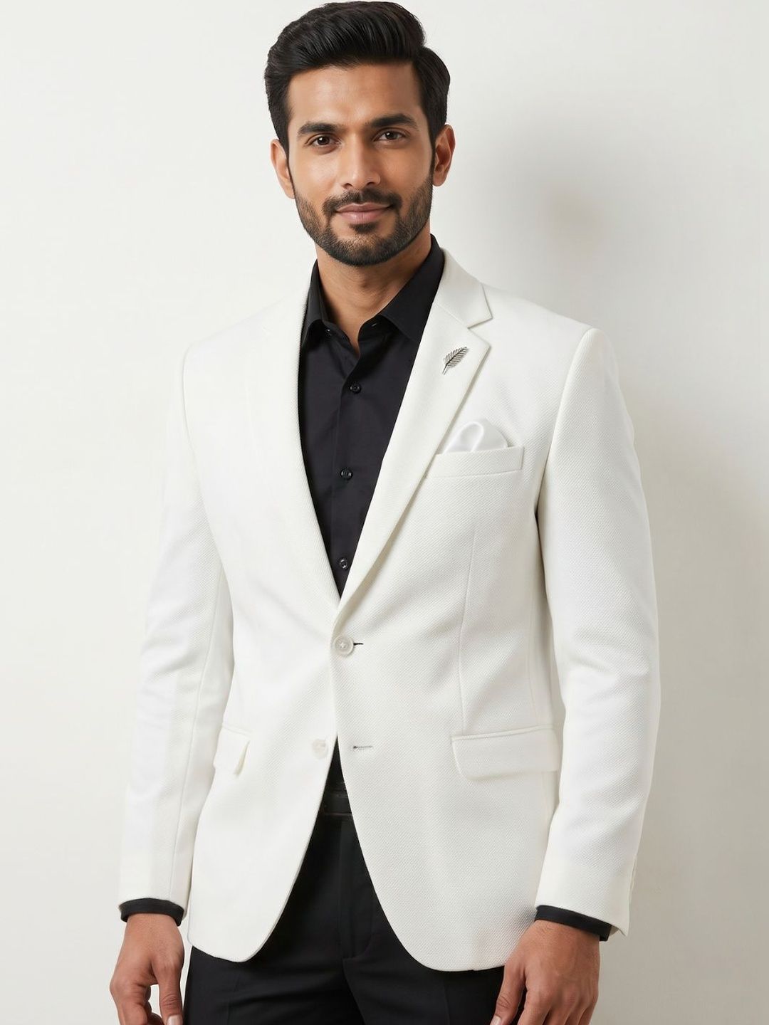 TRIANGLE Self Design Notched Lapel Single-Breasted Tailored Fit Formal Blazers-picture-44