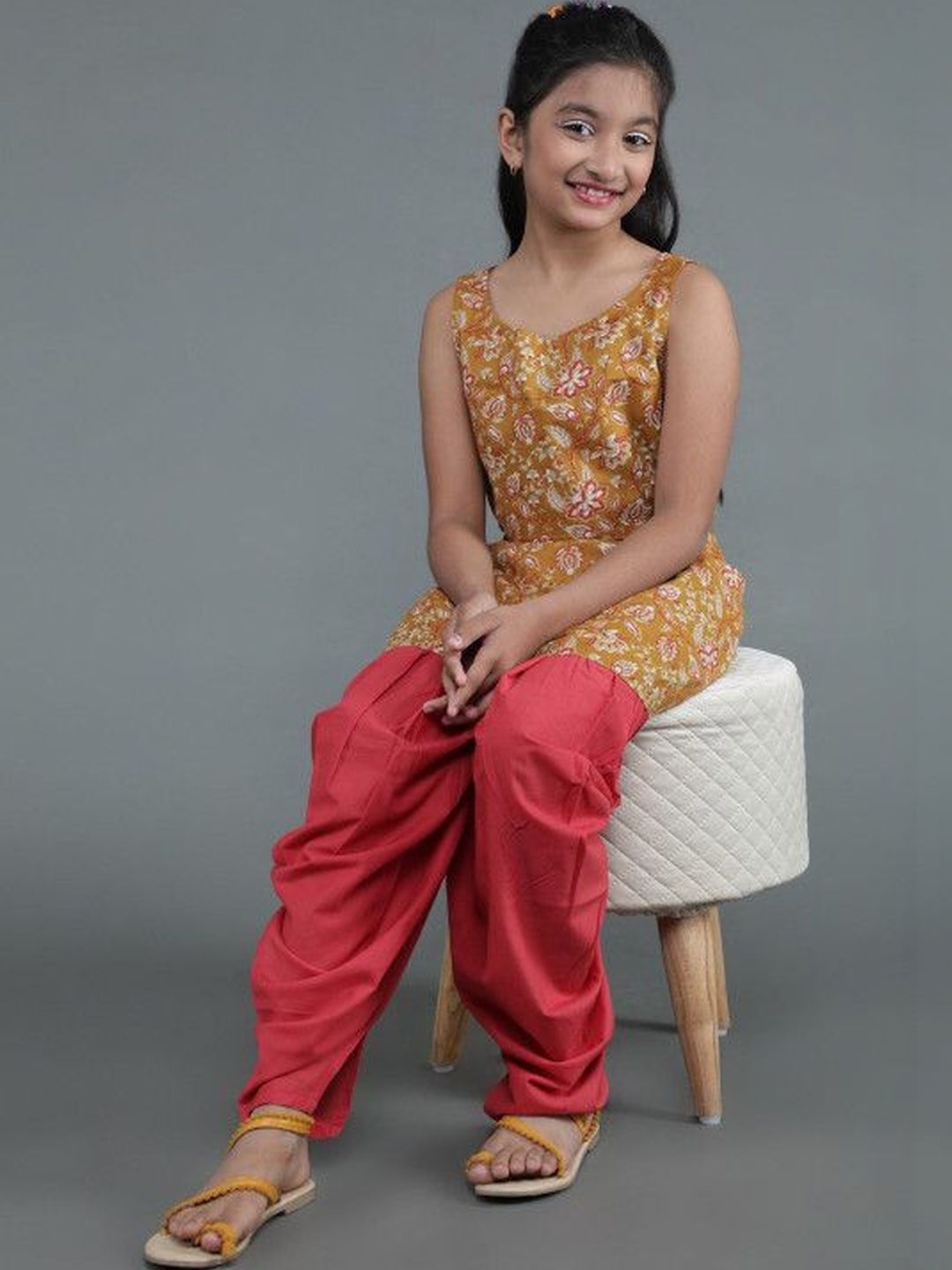 KALINI Girls Printed Pure Cotton Top with Dhoti Pants-picture-16