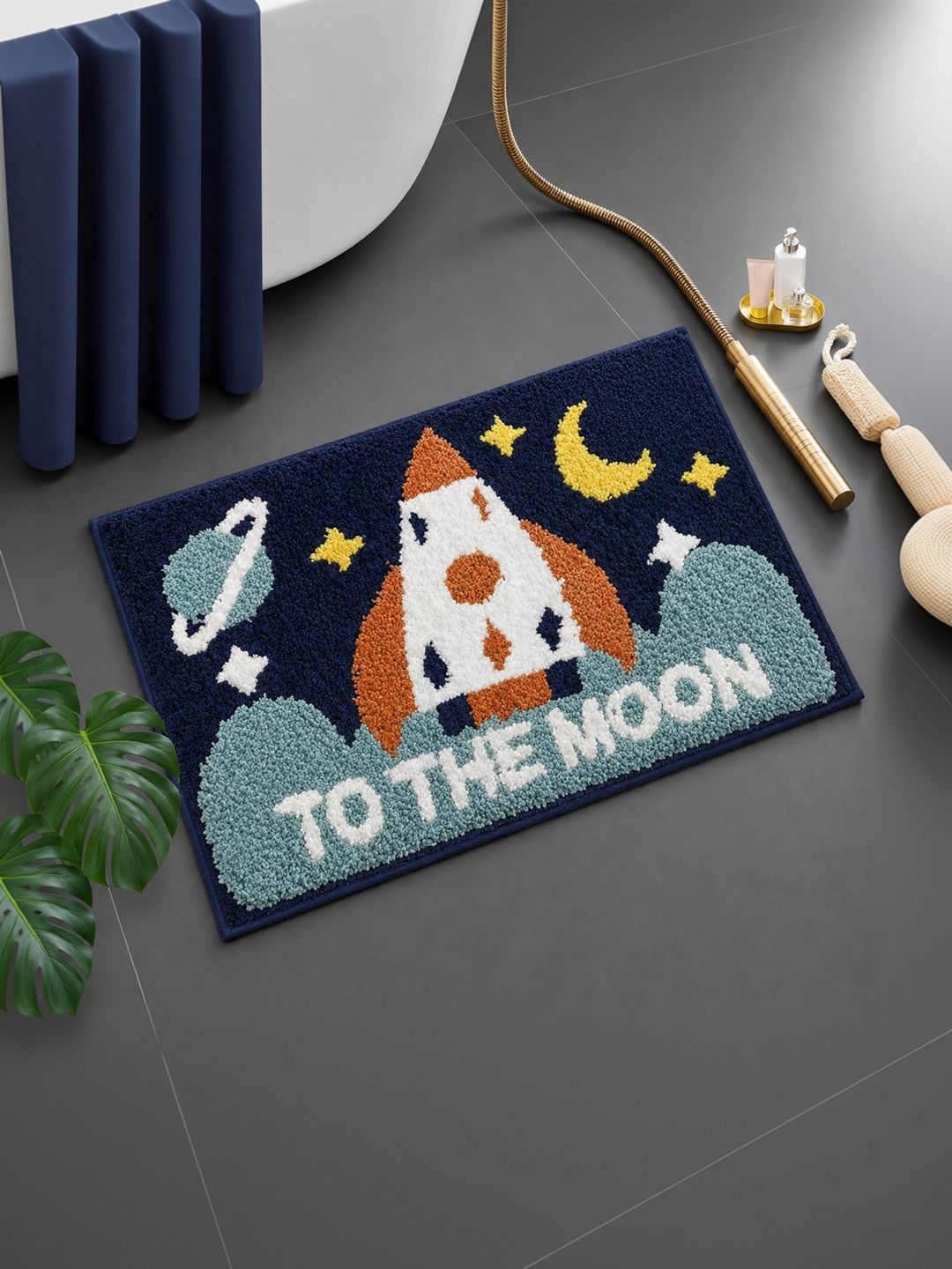 DECOVIA Blue & White Space Rocket Pattern 2000 GSM Anti-Skid Bath Rug-image-17