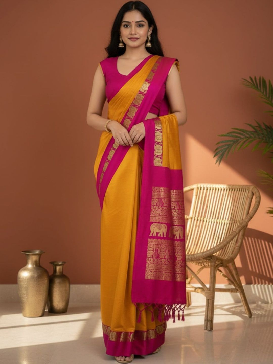 A S CREATION  Woven Design Ethnic Motifs Zari Pure Cotton Kanjeevaram Saree