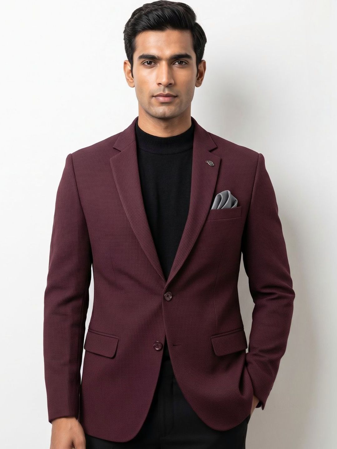 TRIANGLE Self Design Notched Lapel Single-Breasted Tailored Fit Formal Blazers-picture-20