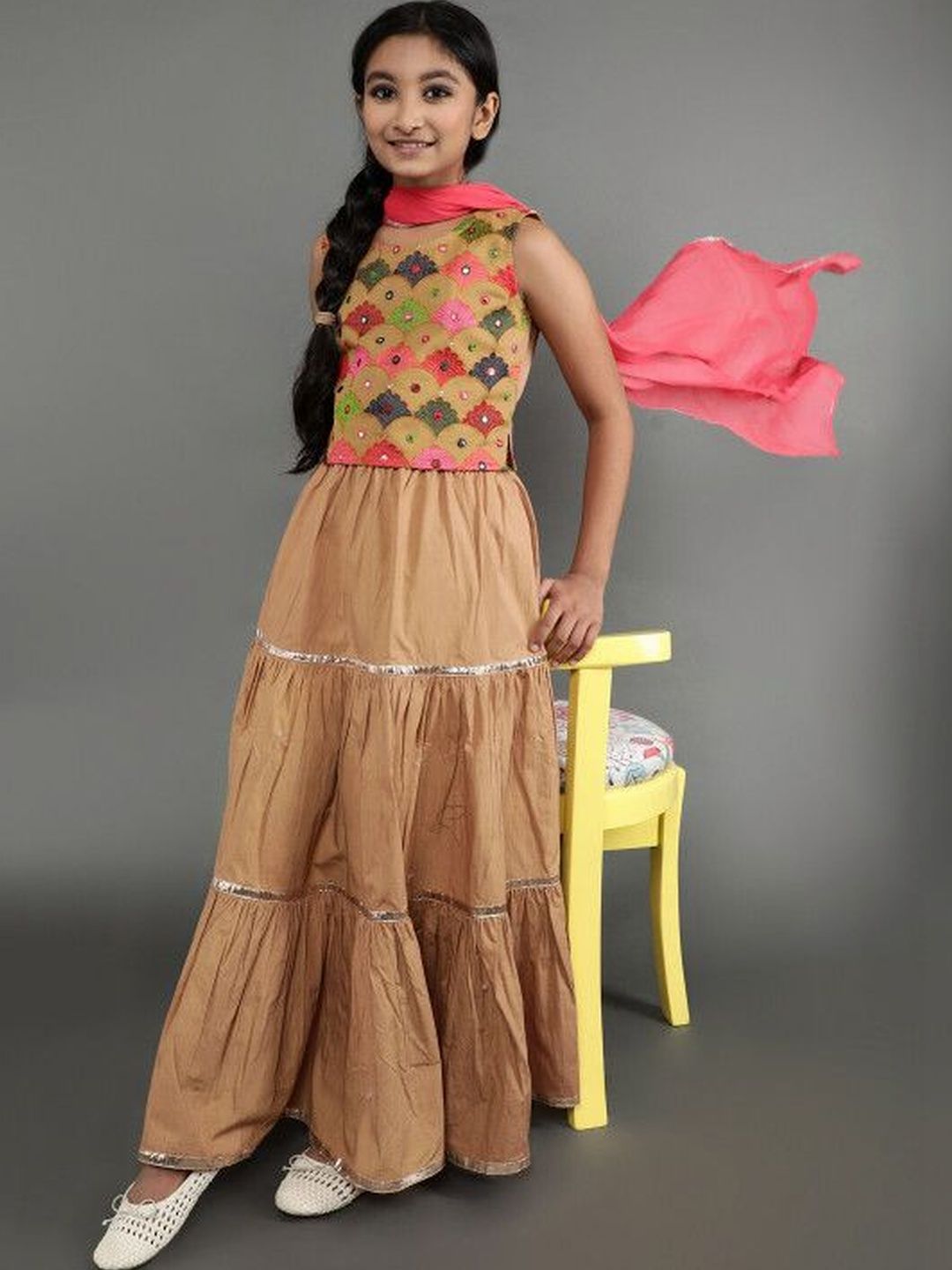 KALINI Girls Embellished Mirror Work Ready to Wear Lehenga & Blouse With Dupatta-picture-26