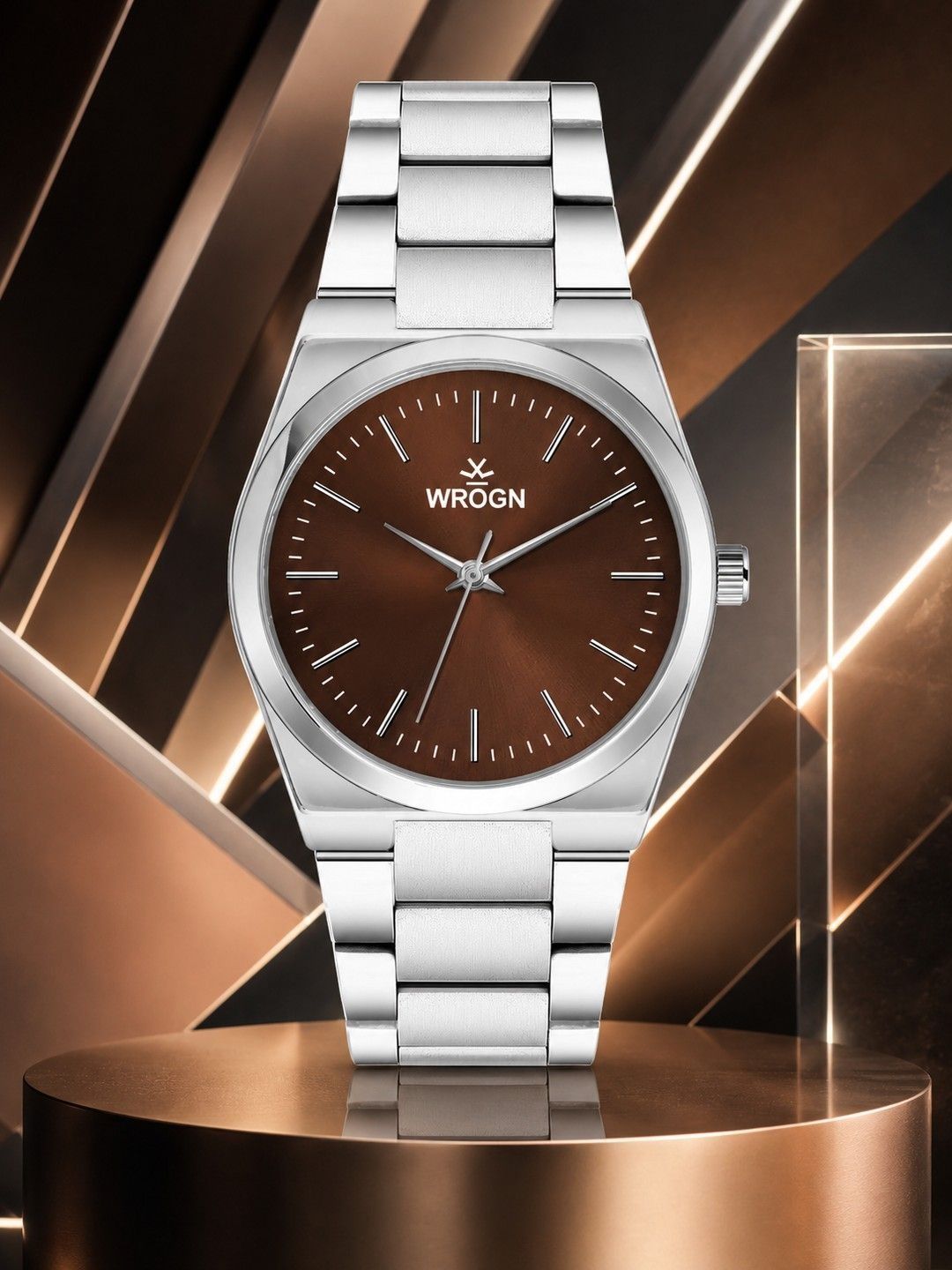 WROGN Men Brass Dial & Stainless Steel Bracelet Style Straps Analogue Watch HOBWRG0611-BR-picture-22