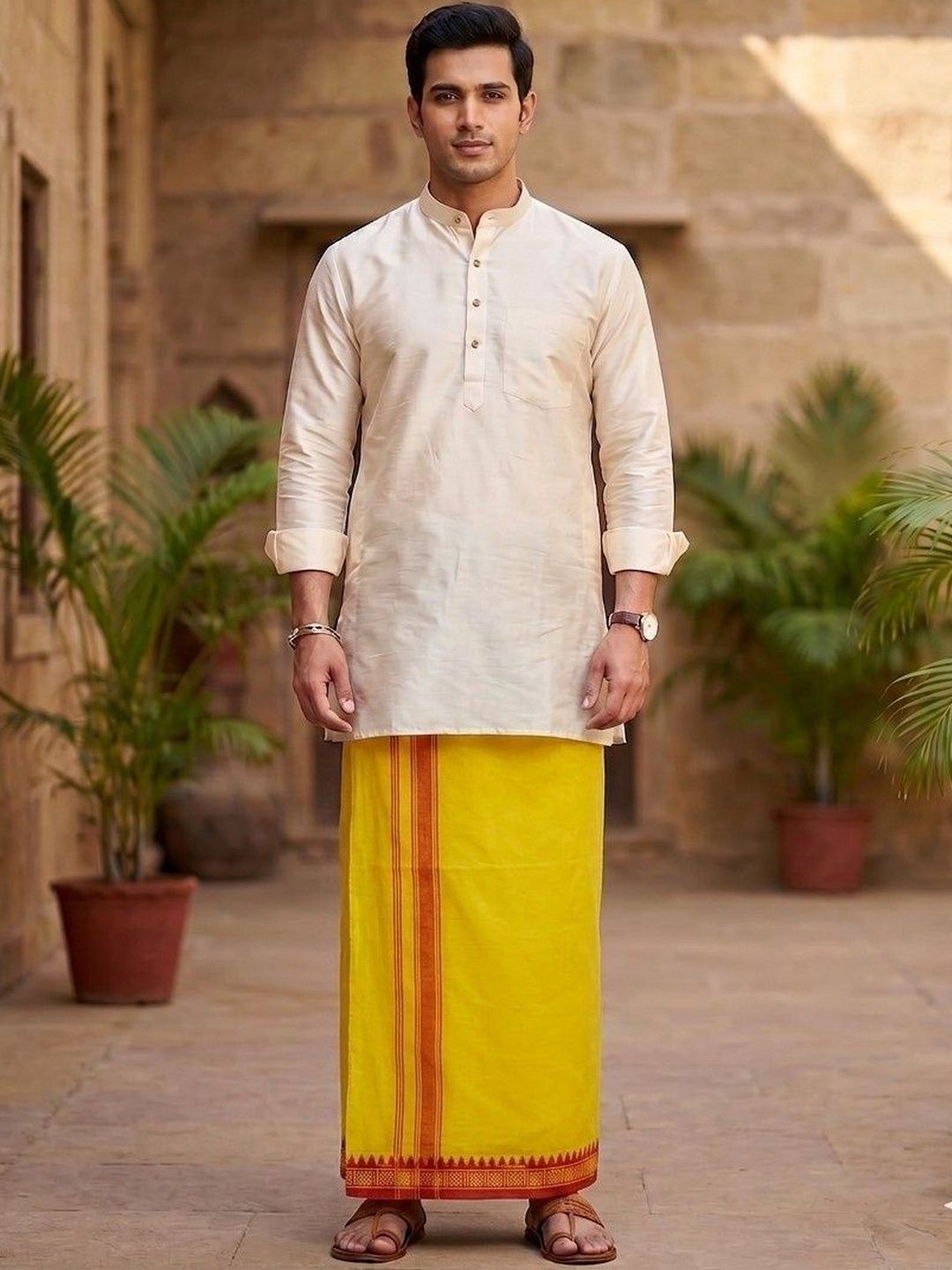 Hornbill Enterprises Men Striped Cotton Dhoti Dhotis-picture-19