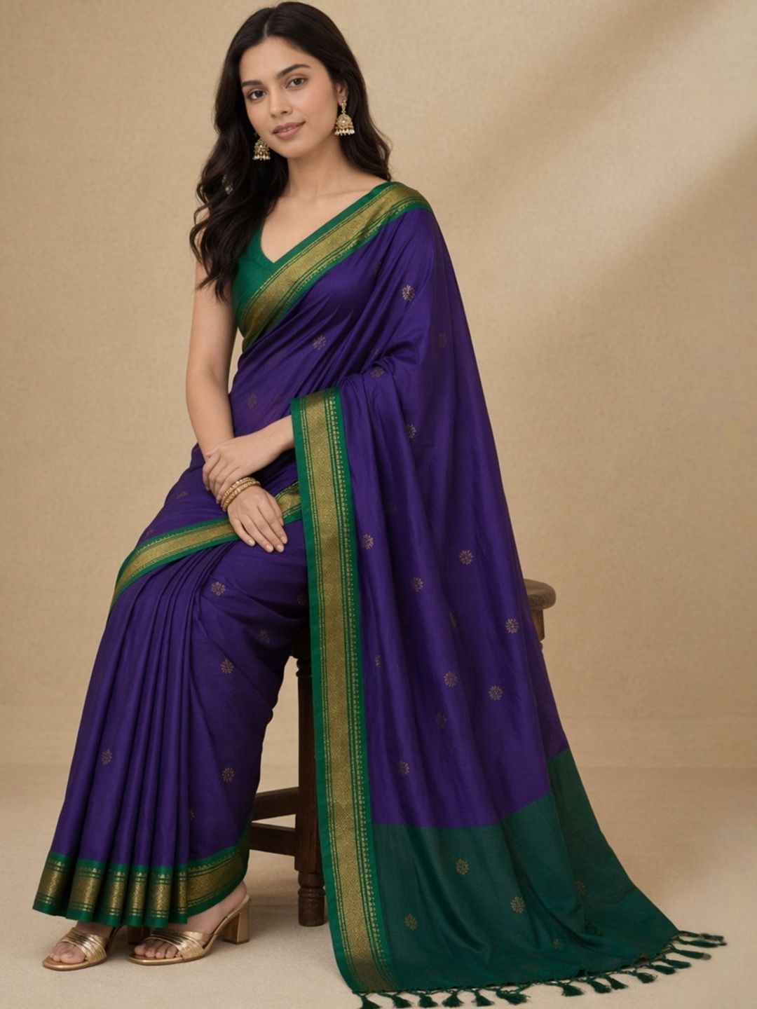 A S CREATION Ethnic Motifs Woven Design Zari Pure Cotton Kanjeevaram Saree