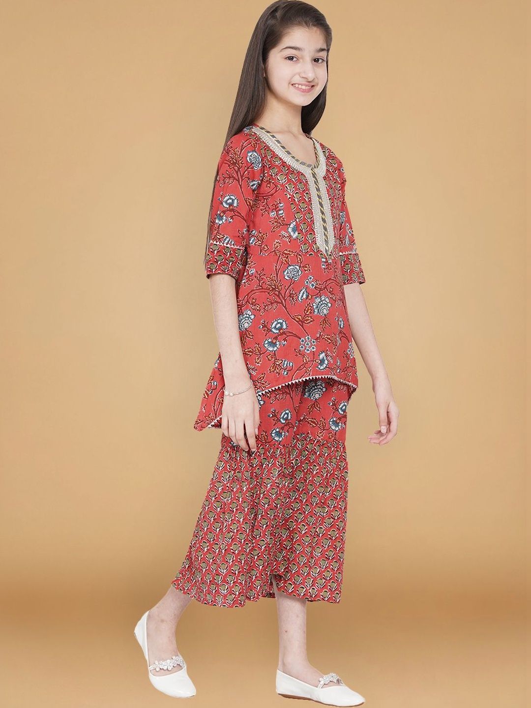 KALINI Girls Printed Basic Jumpsuit with Lace Inserts-picture-39