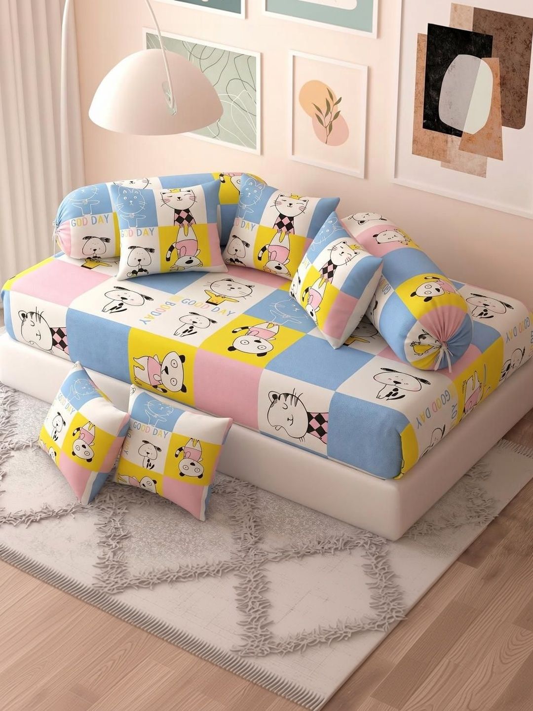 Filymore Set Of 8 Blue & Yellow Printed Diwan Set-picture-11