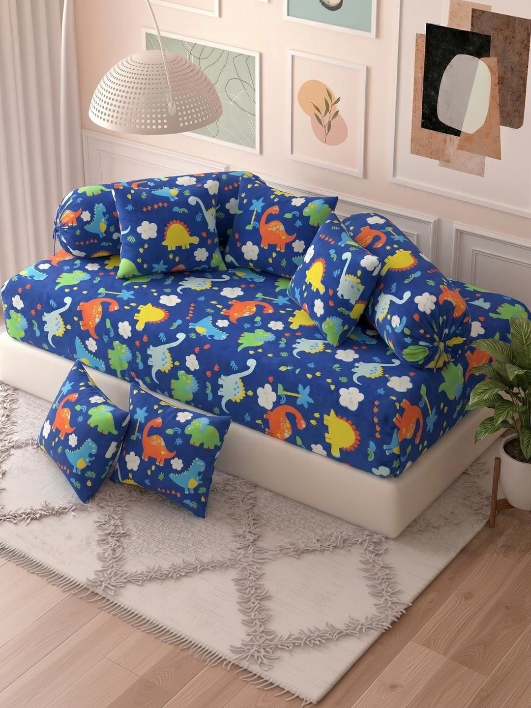 Filymore Set Of 8 Blue & Green Printed Diwan Set-image-33