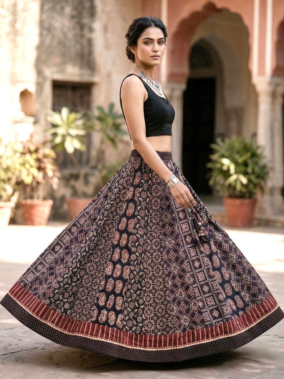 Maruti Tex Women Organic Cotton Paisley Maxi Flared Skirt-picture-19