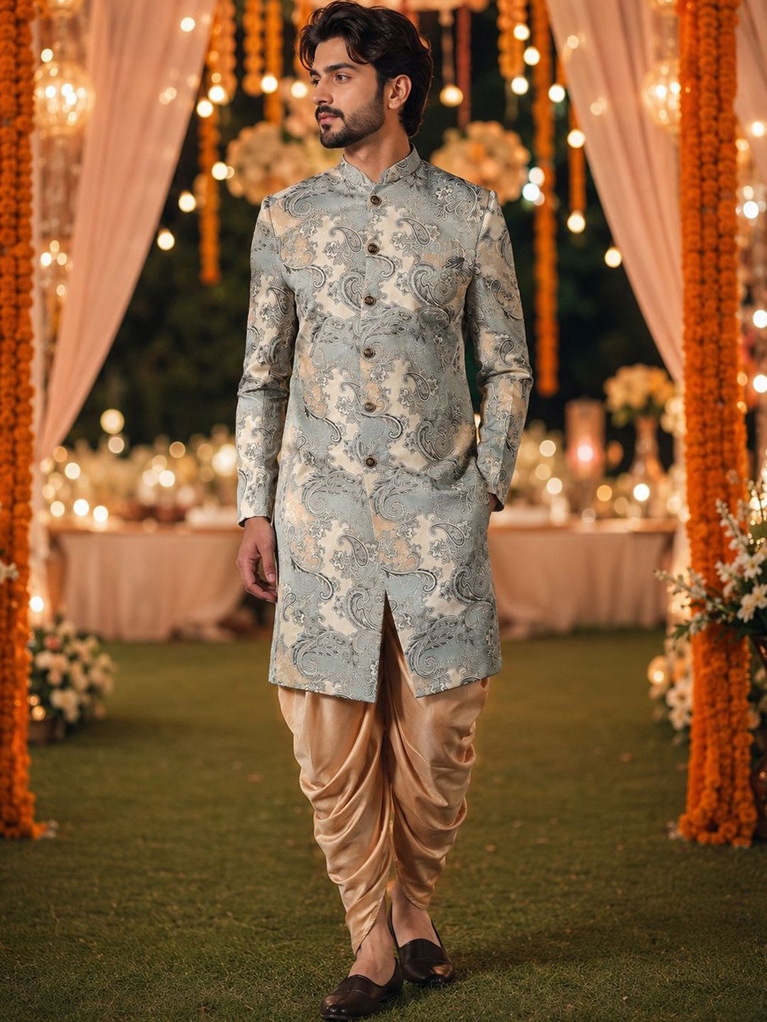 SOURAGYA Printed Mandarin Collar Sherwani-image-41