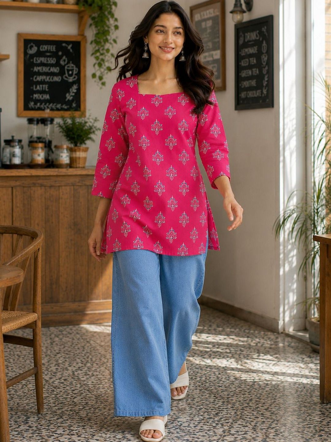 SAIYAMORI Viscose Rayon Square Neck Printed Ethnic Tunic-picture-12