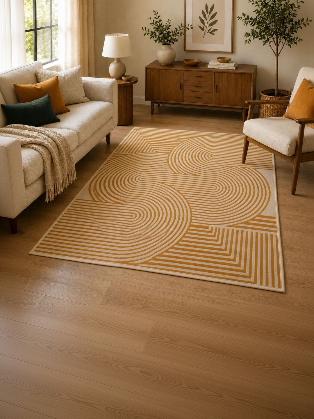 DECOVIA Beige Geometric Anti-Skid Nylon Carpet-picture-54