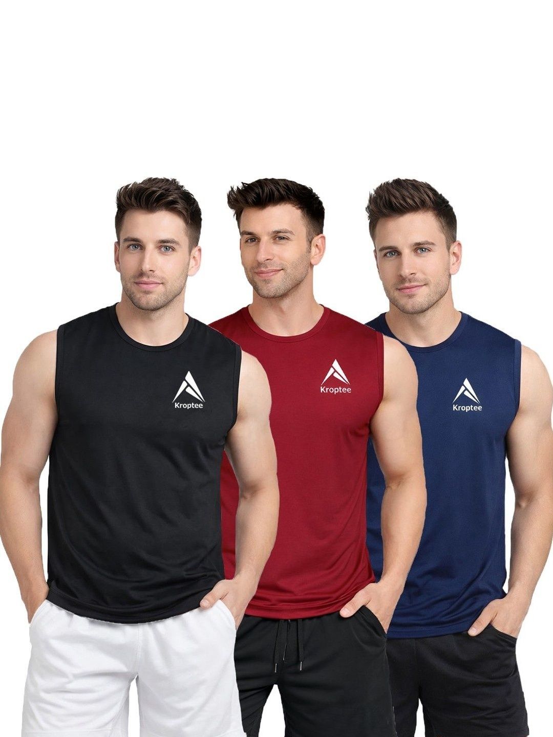 Kroptee Pack of 3 Cotton Blend Gym Vest-picture-37