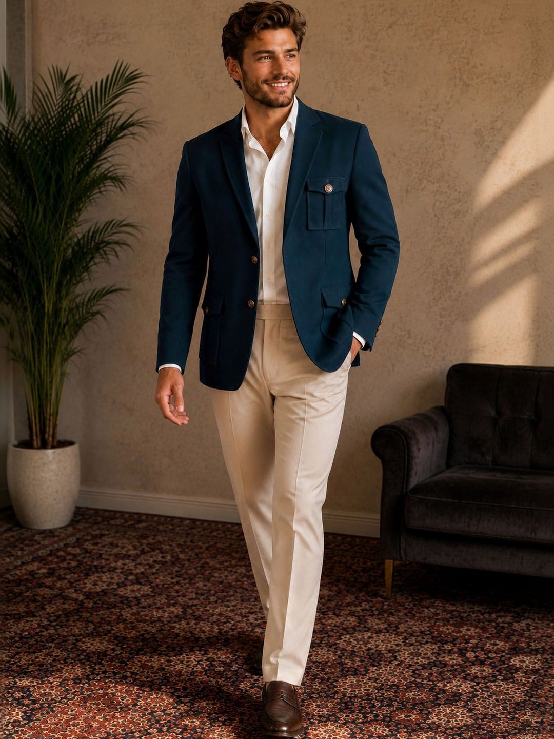 House of Pataudi Notched Lapel Single-Breasted Relaxed Fit Blazers-picture-31