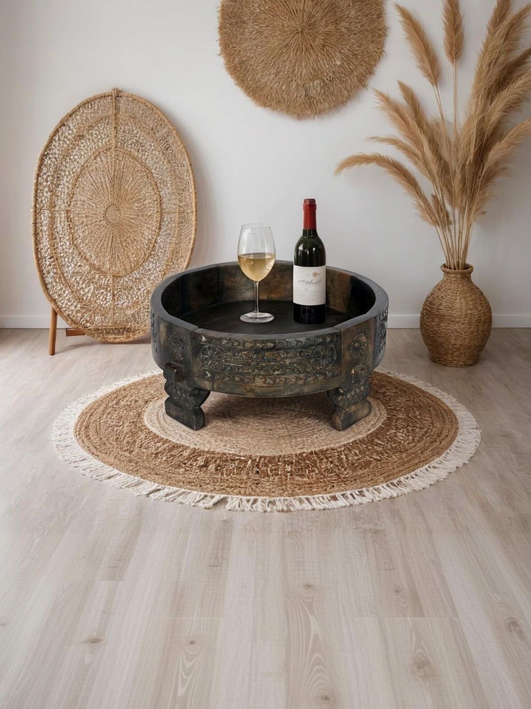 PREET GALLERY Brown Carved Wooden Round Coffee Table-picture-45