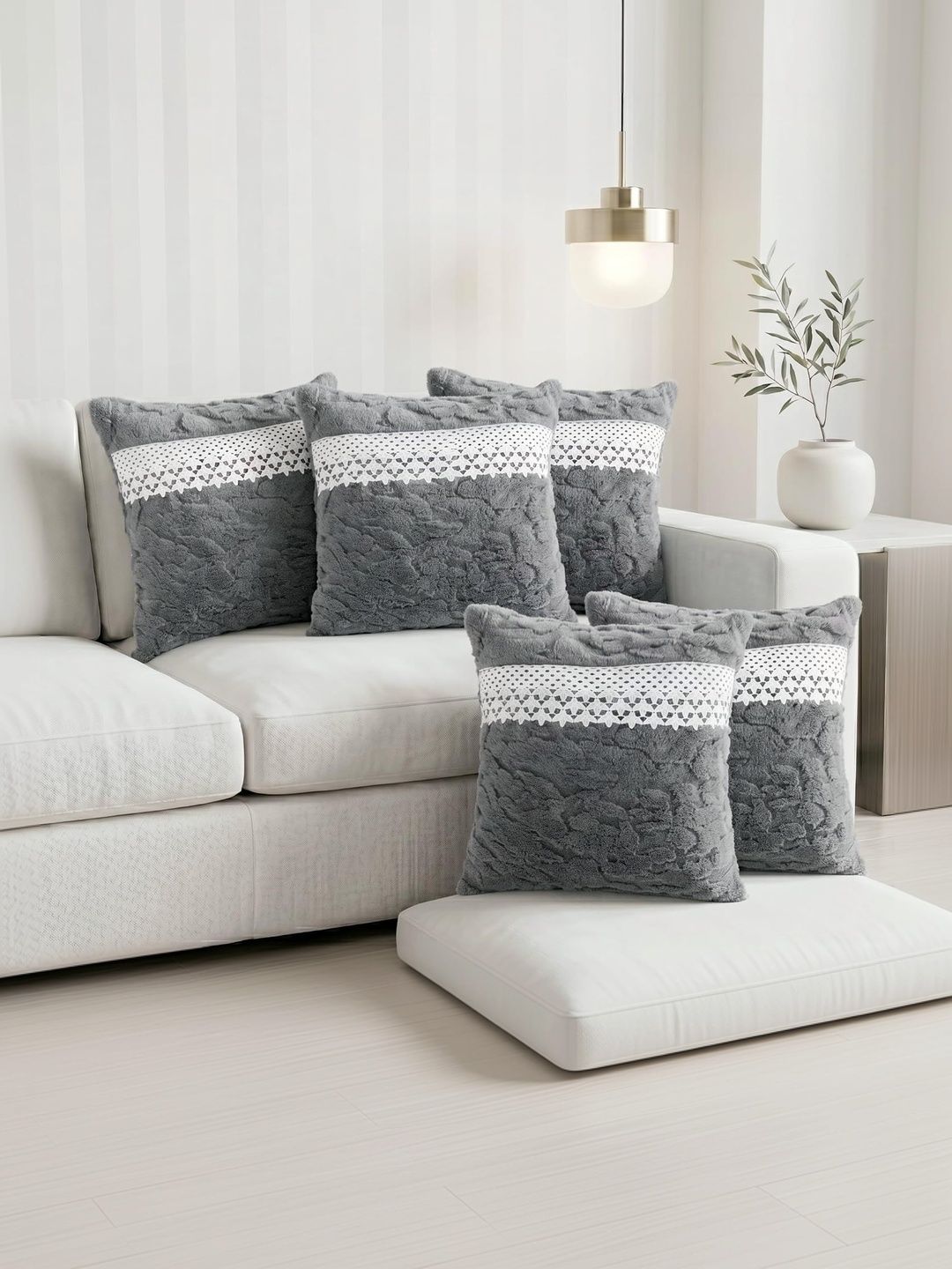 RD TREND Grey Set of 5 Square Cushion Covers-image-7