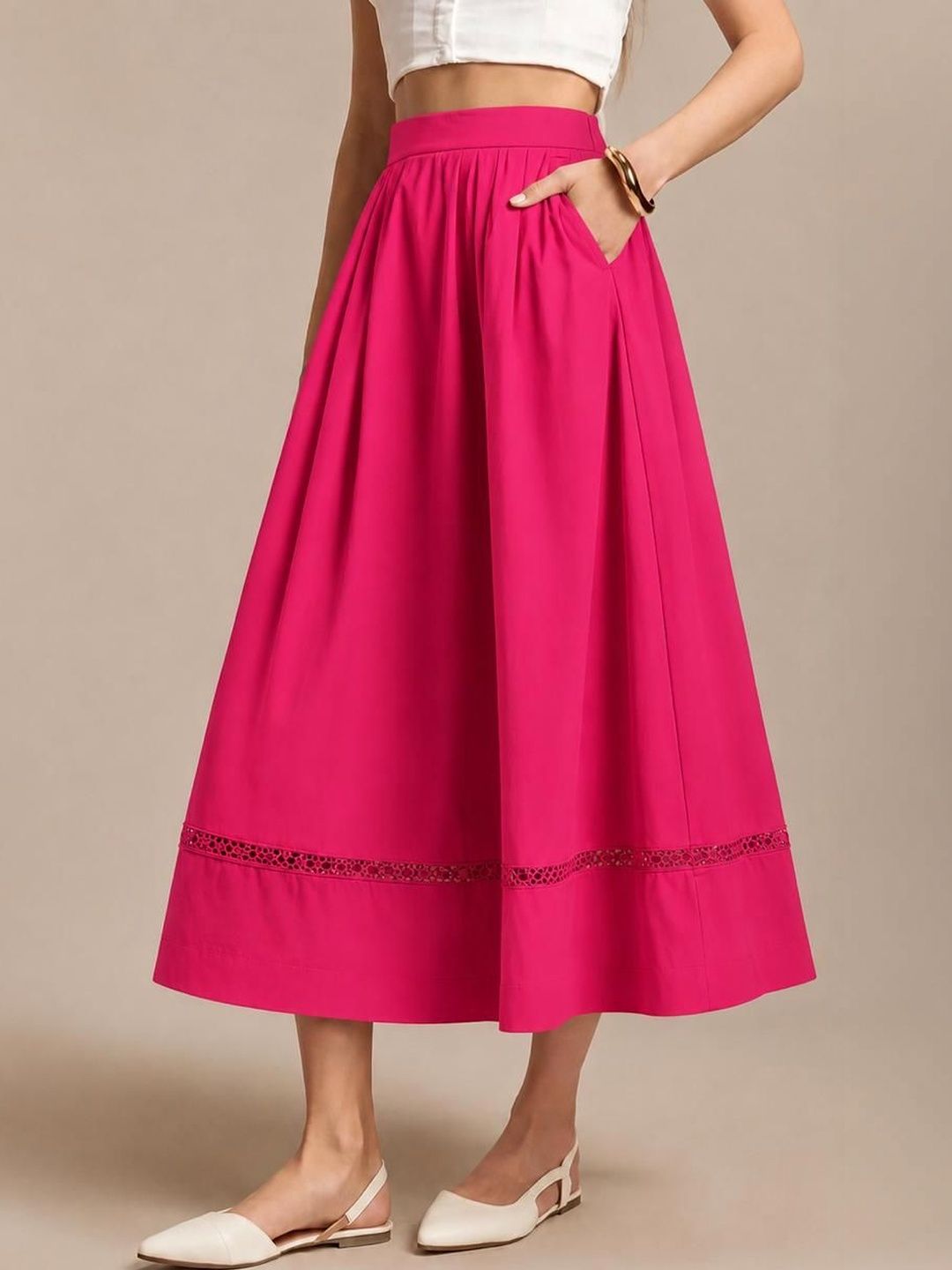 AASK Women Pure Cotton Cotton Cambric Midi Flared Skirt-picture-22