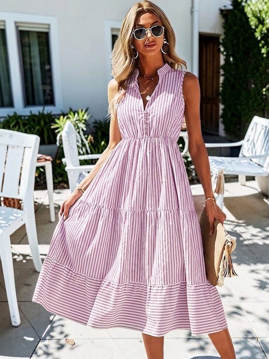 Oomph! Striped A-Line Midi Dress-picture-25