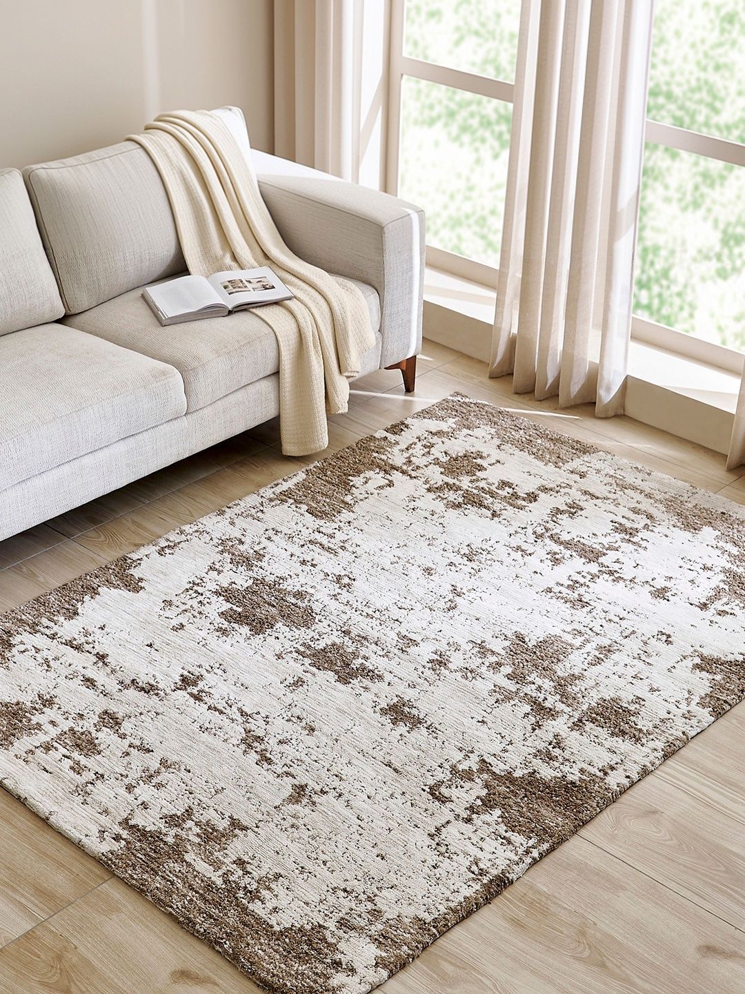 Home Centre Off White Abstract Polyester Carpet-image-41
