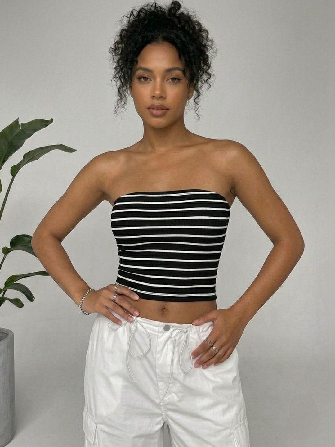 TRENDY ERA Striped Cotton Blend Tube Crop Top-picture-1