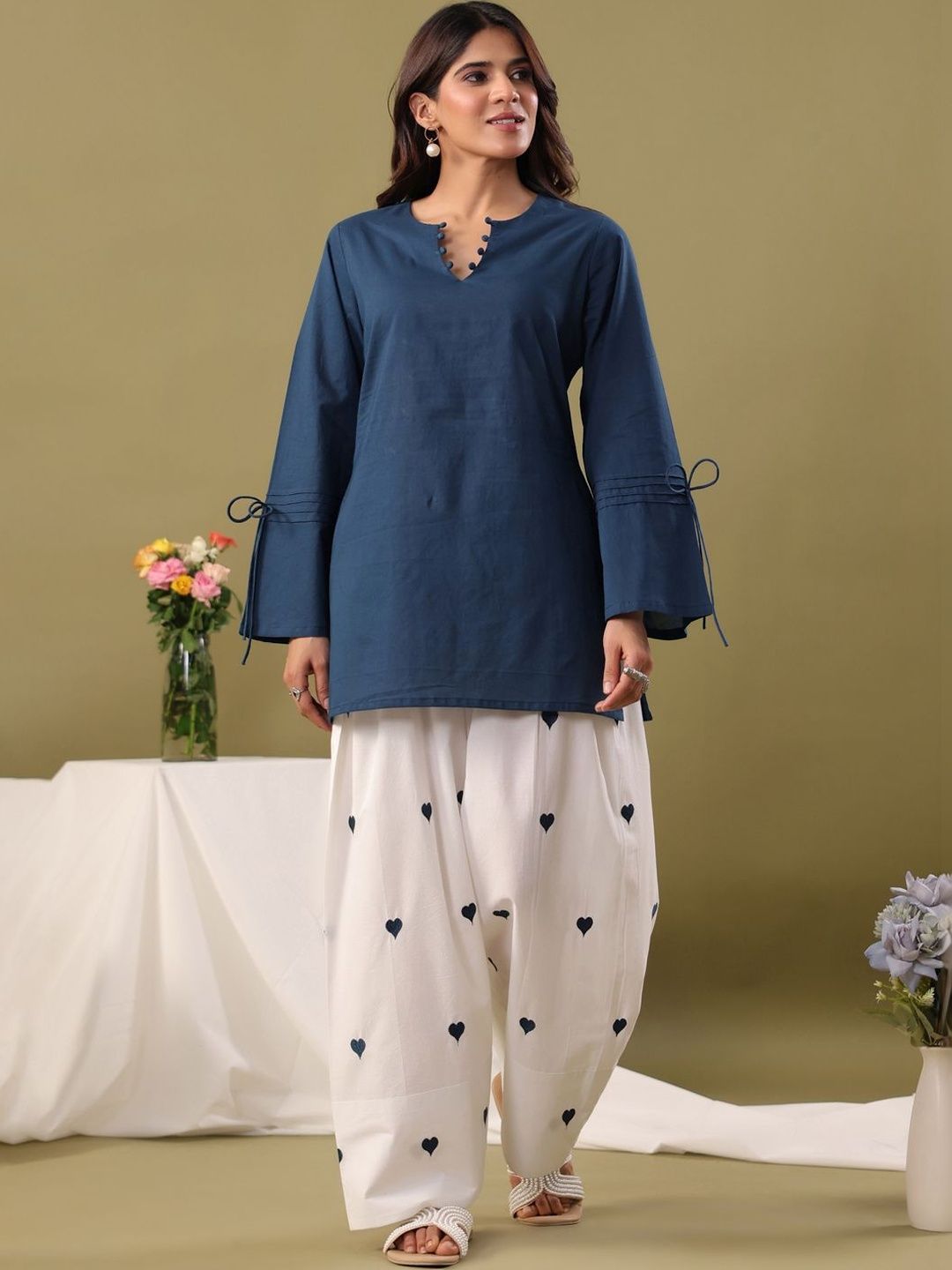 Rimeline Women Regular Pure Cotton Kurti with Palazzos-image-5