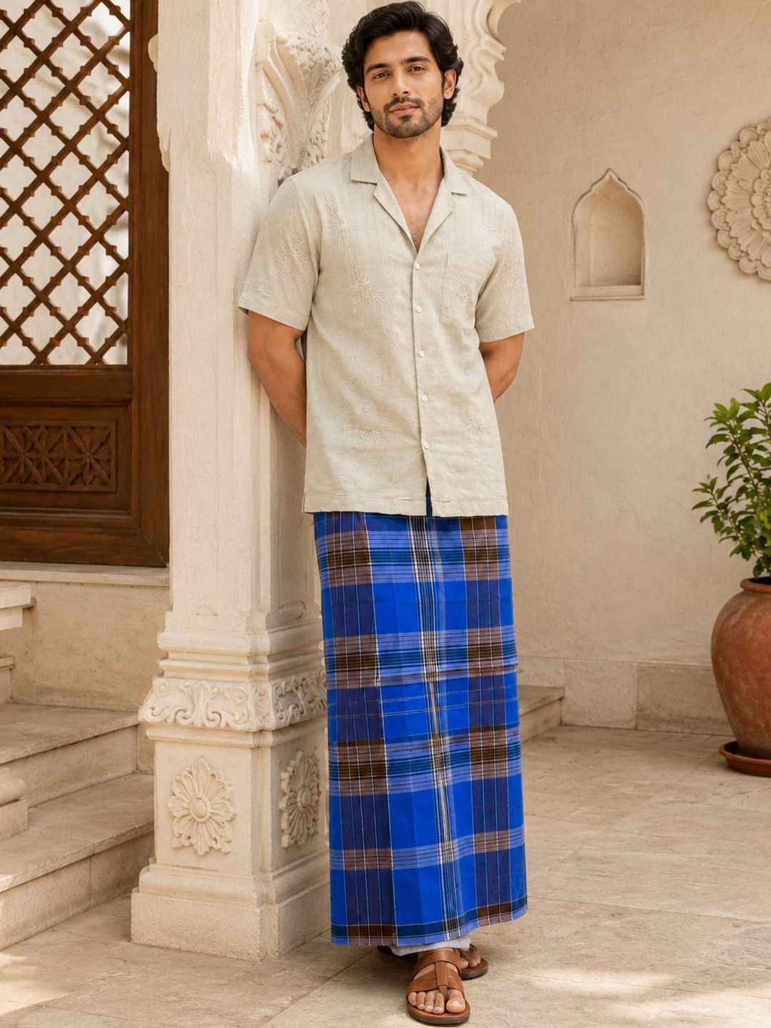 Sawariya handloom Men Checked Cotton Dhoti Dhotis-image-8