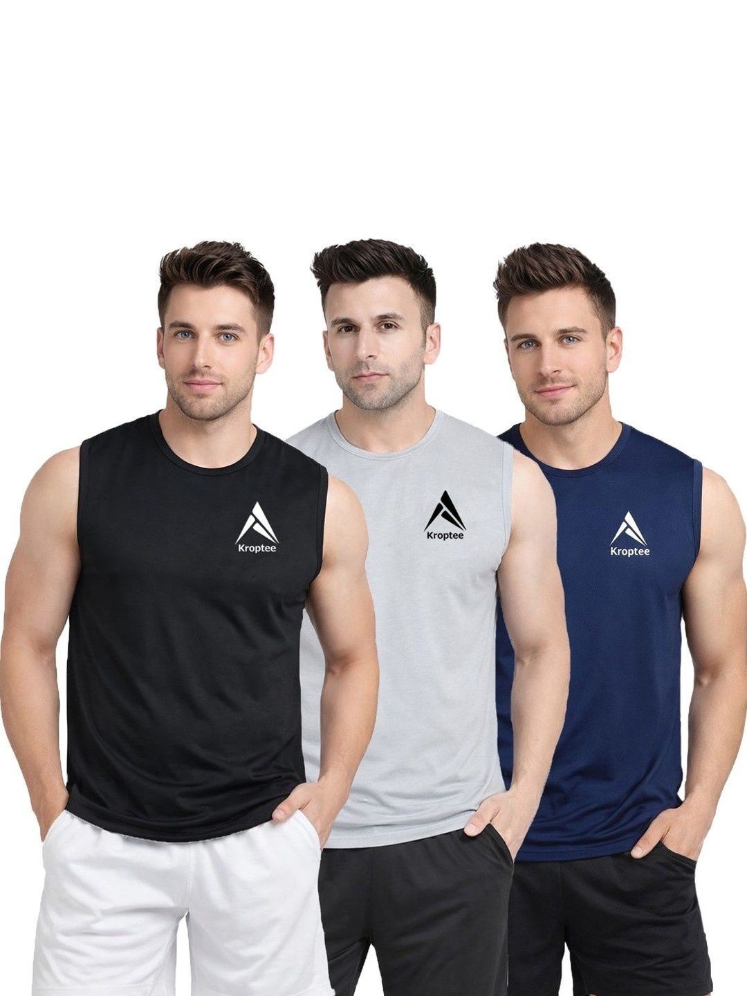 Kroptee Pack of 3 Cotton Blend Gym Vest-picture-29