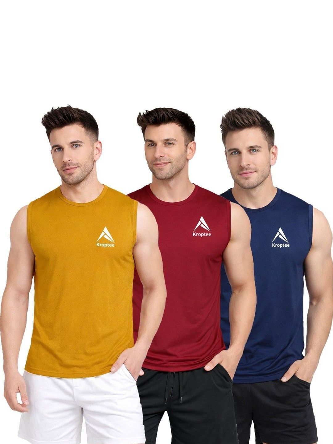 Kroptee Pack of 3 Cotton Blend Gym Vest-picture-35