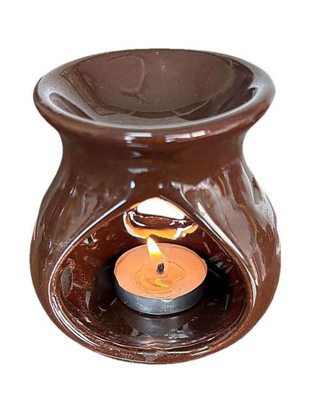 VIBHSA Brown Ceramic Aroma Oil Diffuser With Candle-image-6