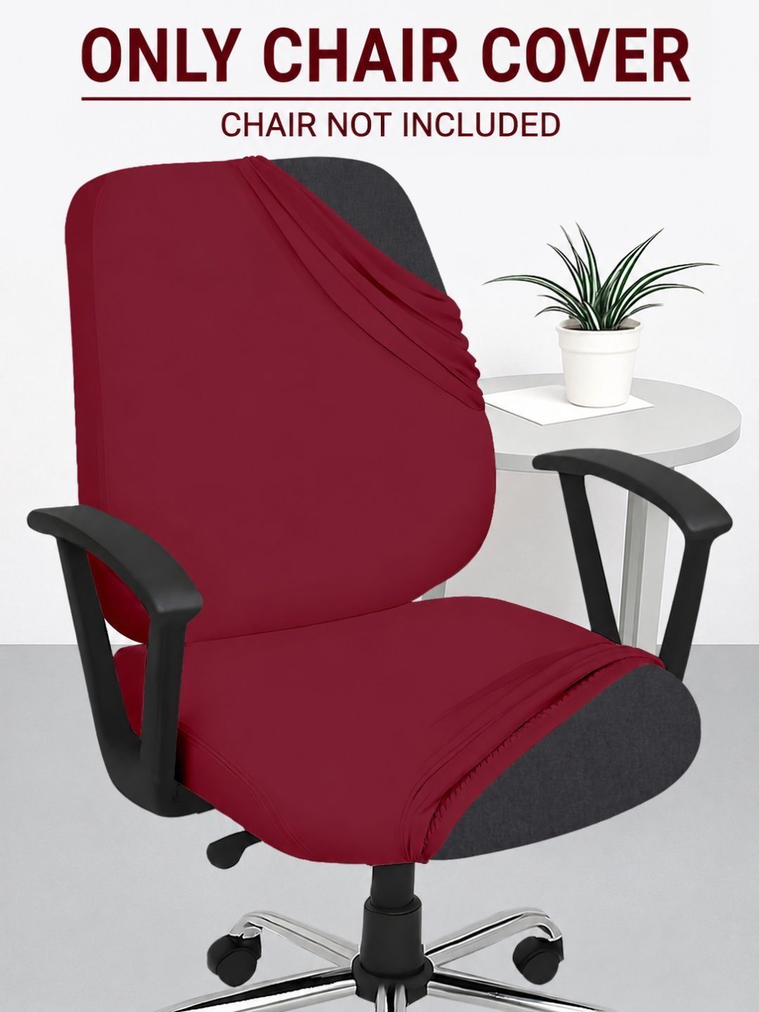 HOTKEI Maroon 200GSM Stretchable Elastic Office Chair Cover-image-4