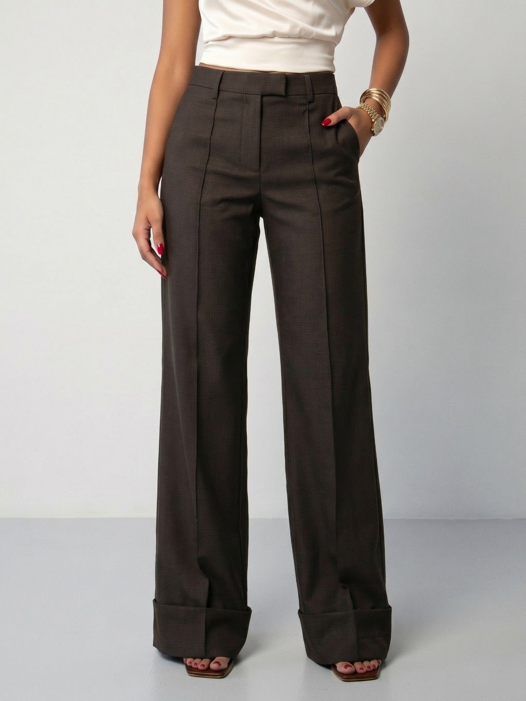 Phosphorus Women Checked Pleated Trousers-picture-36