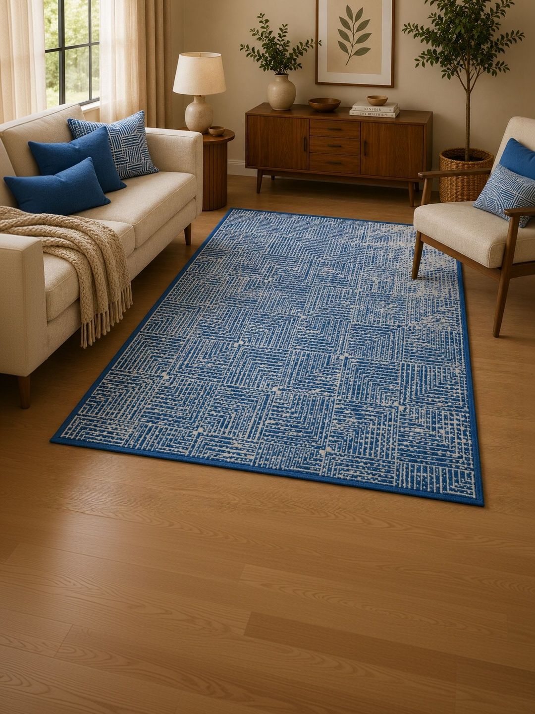 DECOVIA Blue Geometric Anti-Skid Nylon Carpet-image-49
