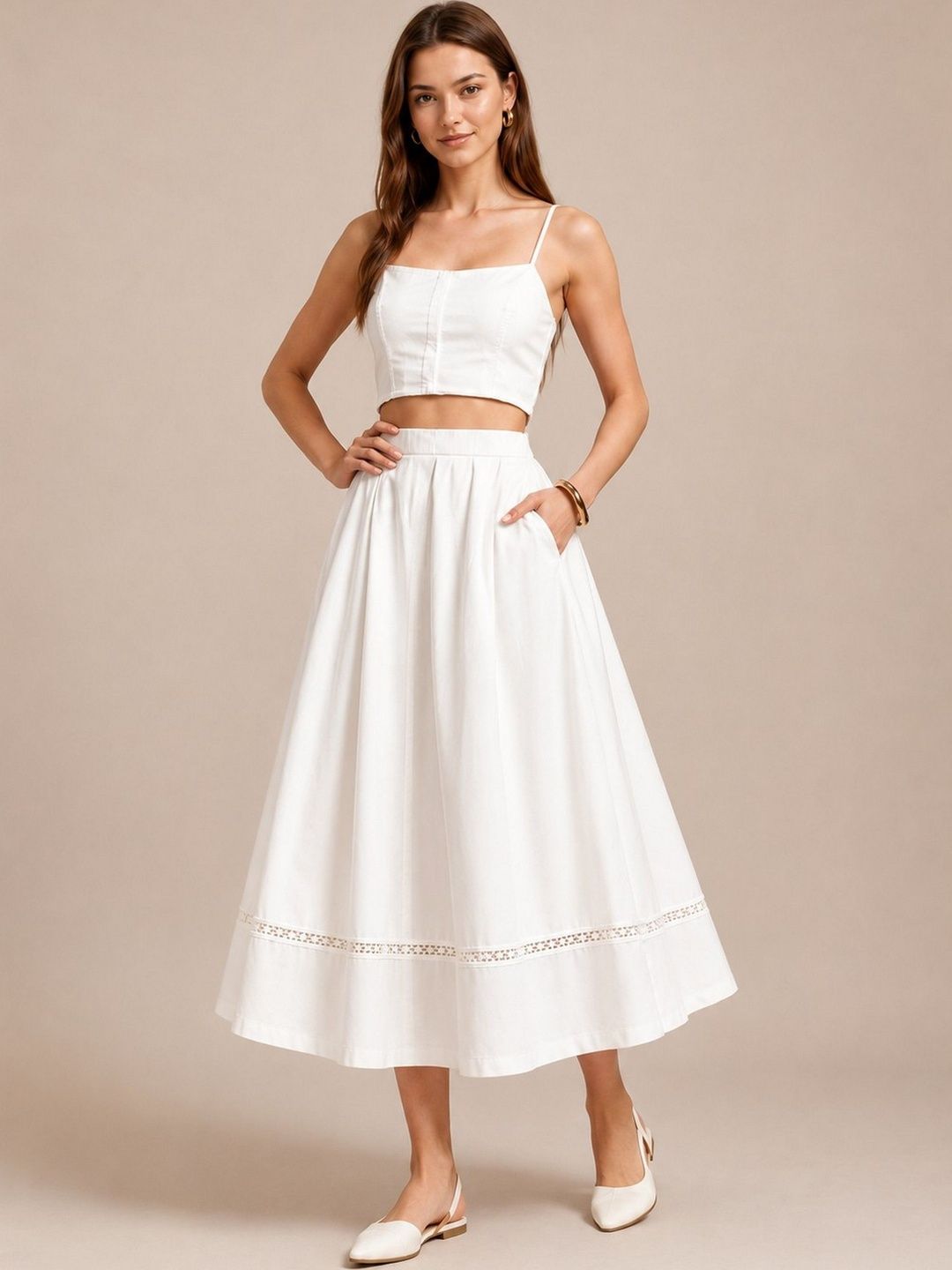 AASK Women Pure Cotton Cambric Accordion Pleated Midi Flared Skirt-picture-26