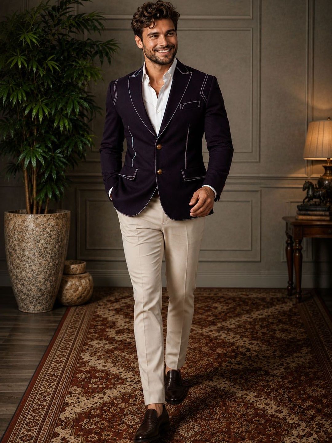 House of Pataudi Notched Lapel Single-Breasted Relaxed Fit Blazers-image-25