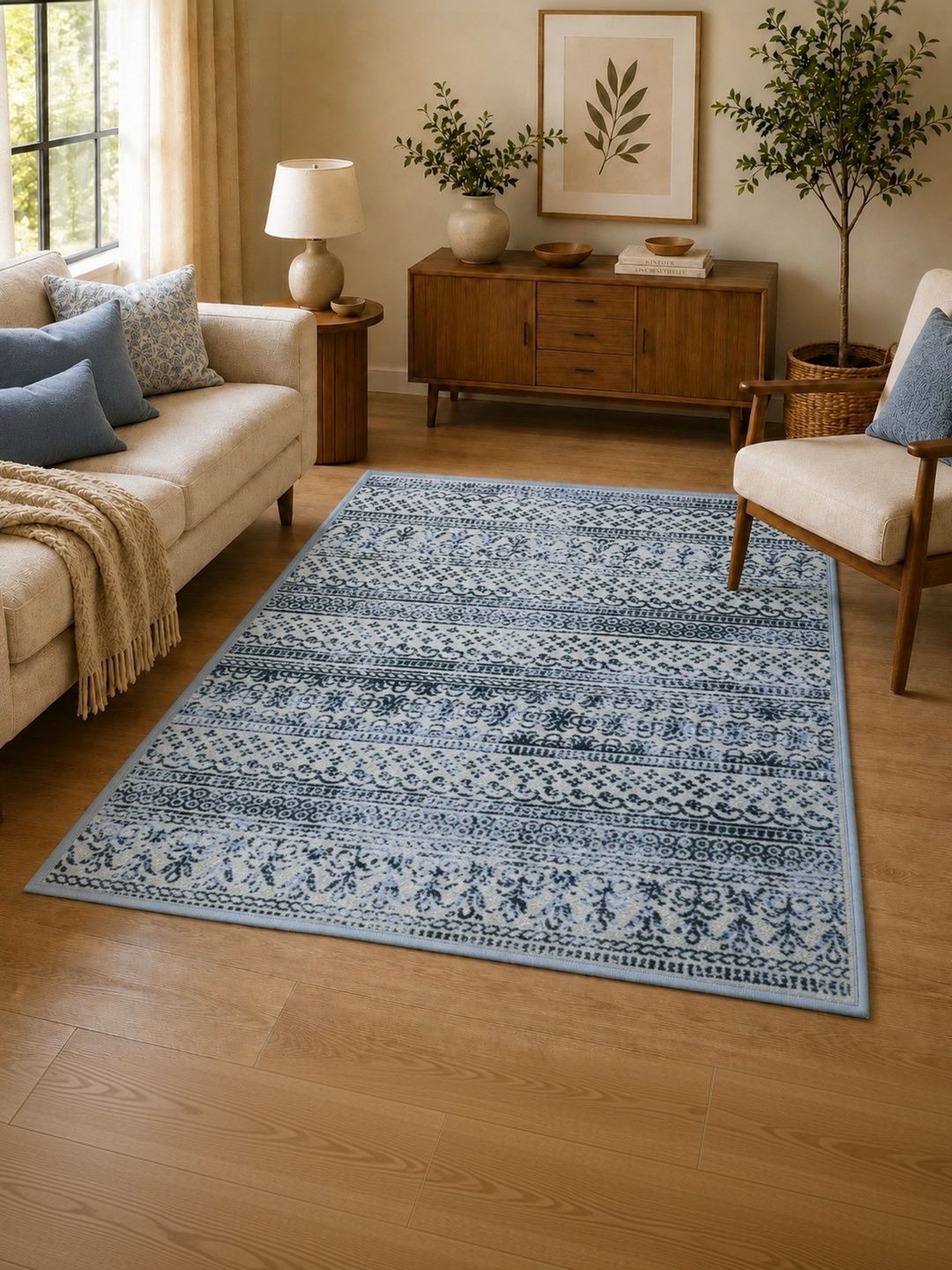 DECOVIA Turquoise Blue Traditional Anti-Skid Nylon Carpet-image-44