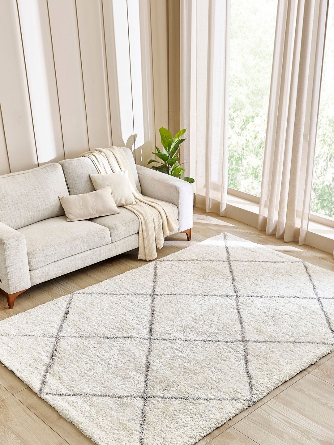 Home Centre Off White Geometric Anti-Skid Polyester Carpet-image-42