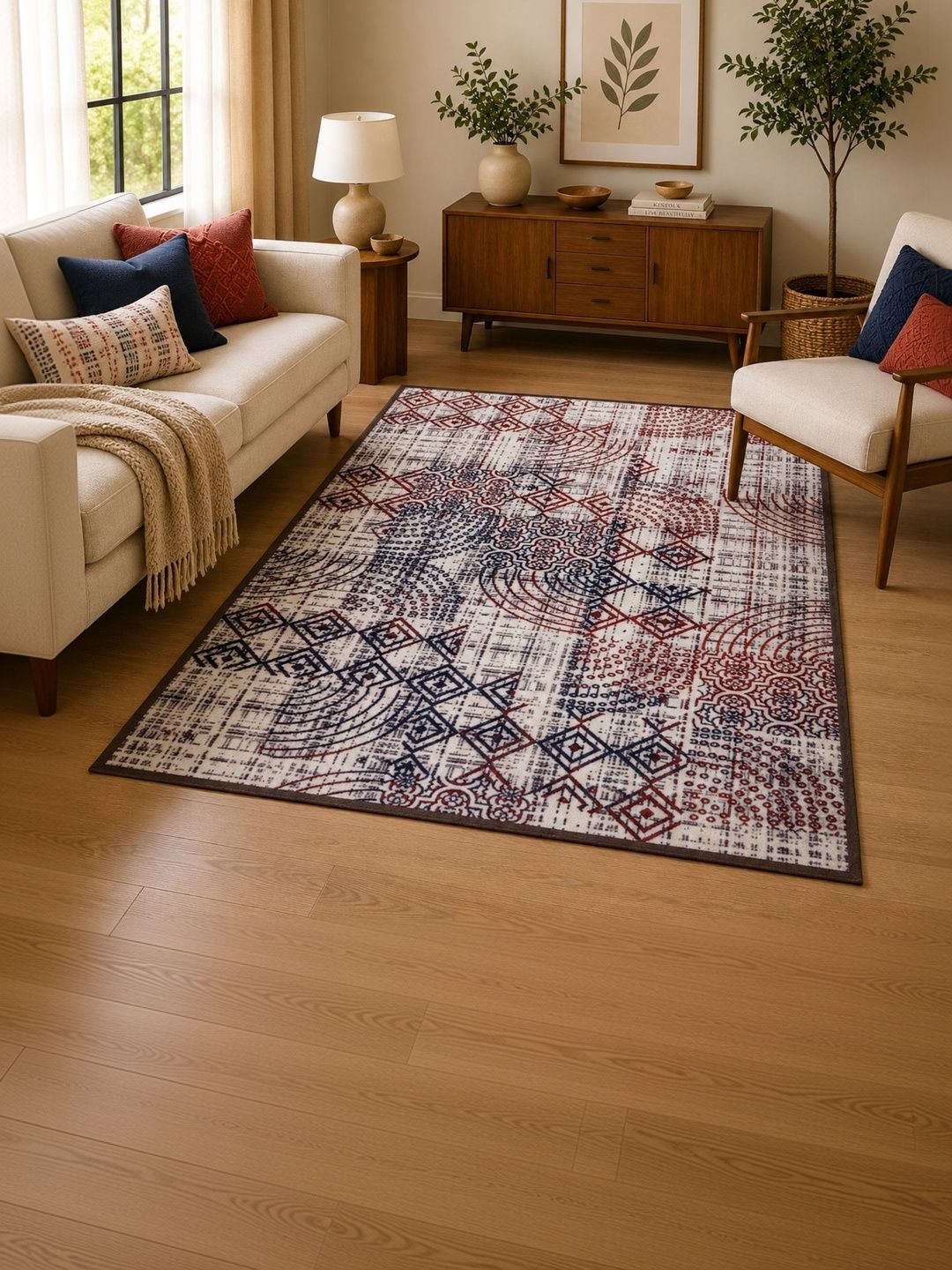 DECOVIA Maroon Abstract Anti-Skid Nylon Carpet-picture-15