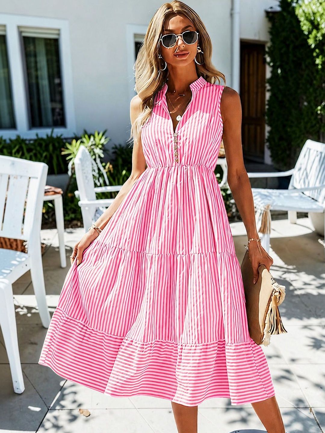 Oomph! Striped A-Line Midi Dress-picture-38