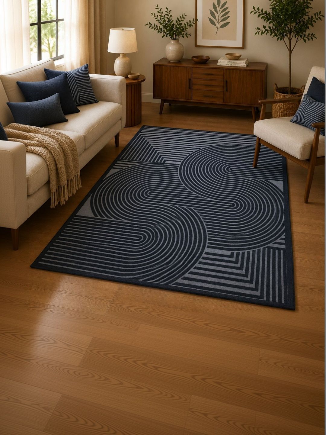 DECOVIA Black Geometric Anti-Skid Nylon Carpet-picture-20