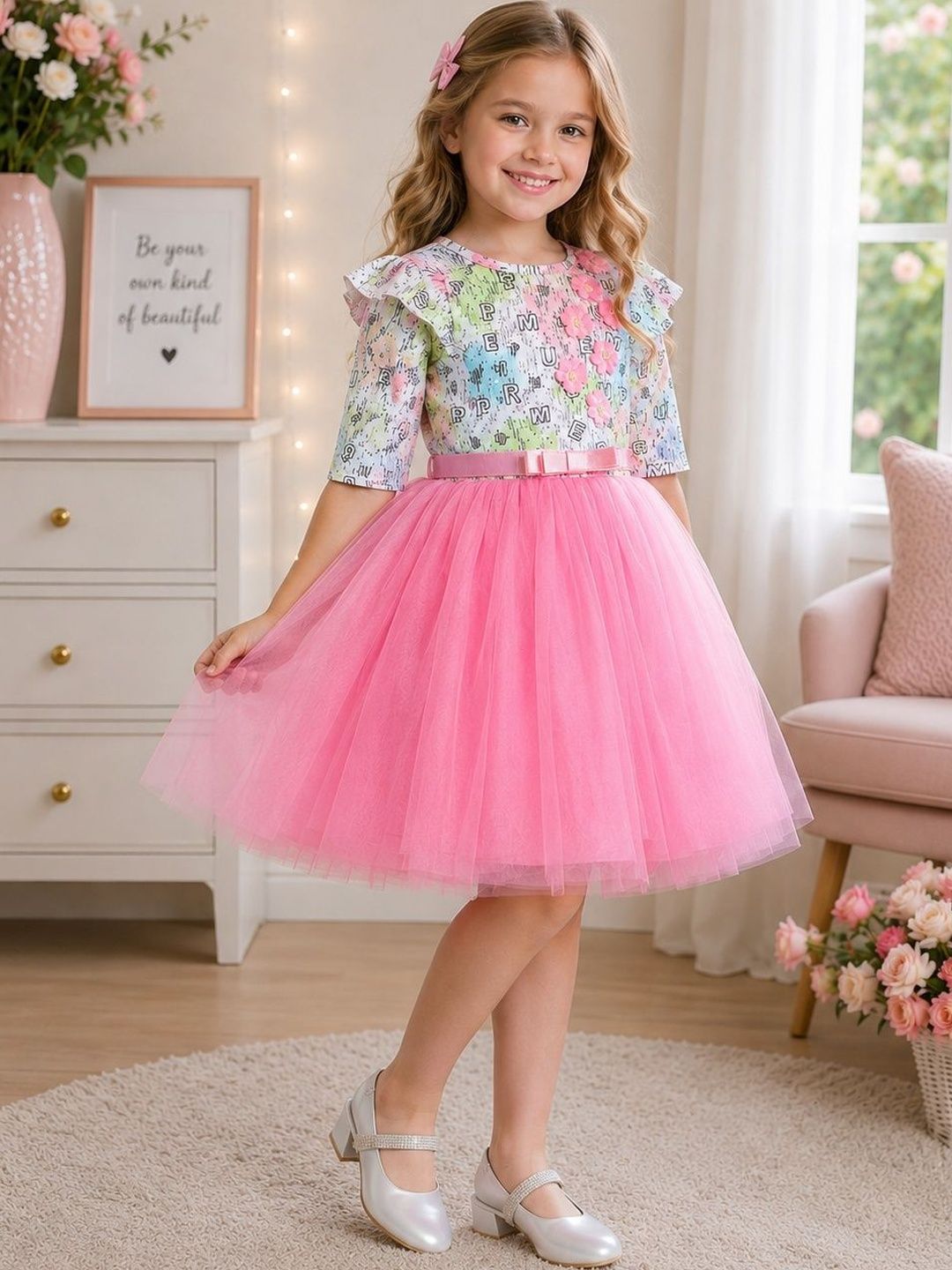 Dripteen Print Ruffled Net Fit & Flare Dress-picture-35