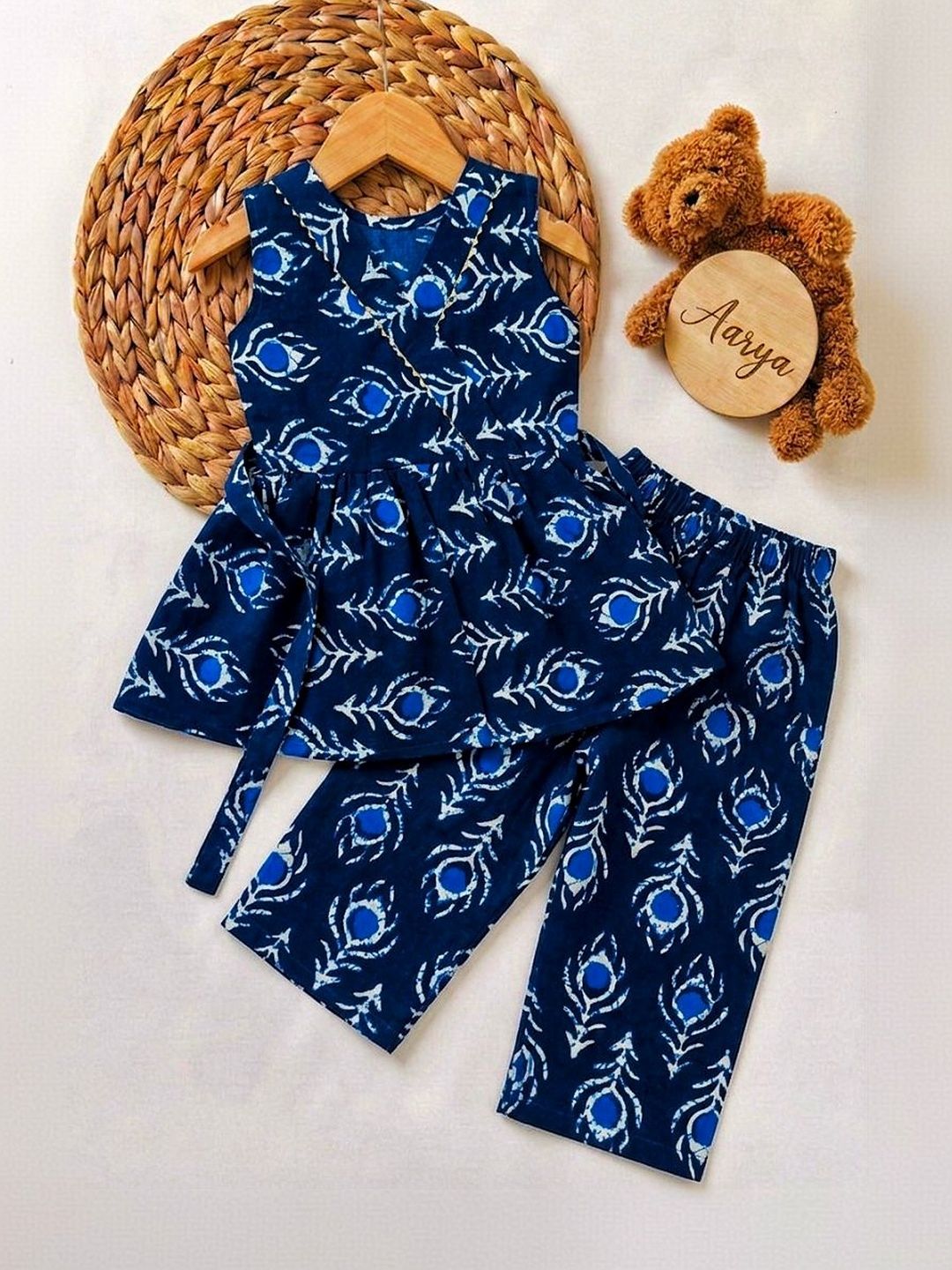 Aarya Designer Girls Ethnic Motifs Printed Empire Pure Cotton Top with Pyjamas-picture-13