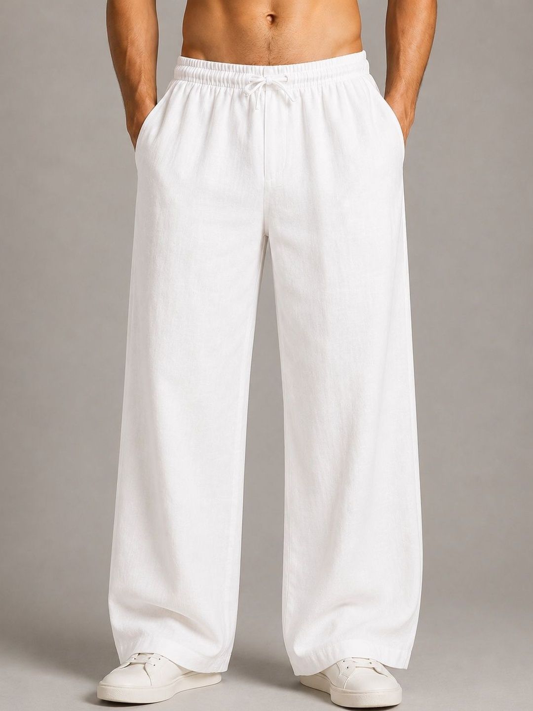 See Designs Men's White Relaxed Fit Trouser Style Pure Linen Trousers-picture-24
