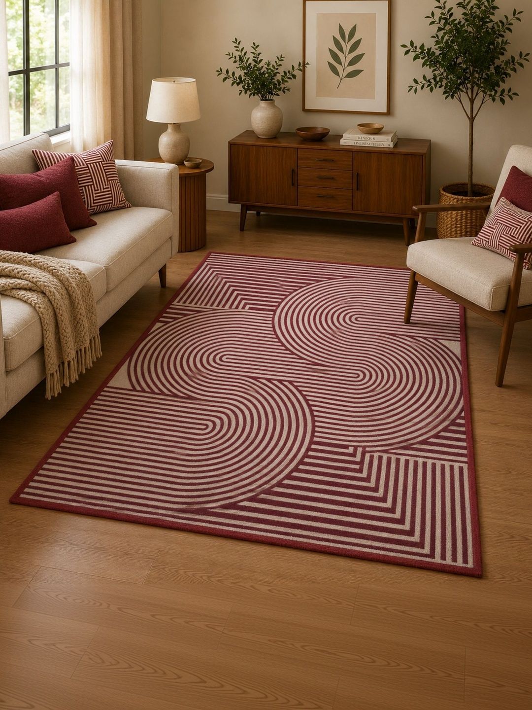 DECOVIA Maroon Geometric Anti-Skid Nylon Carpet-image-46