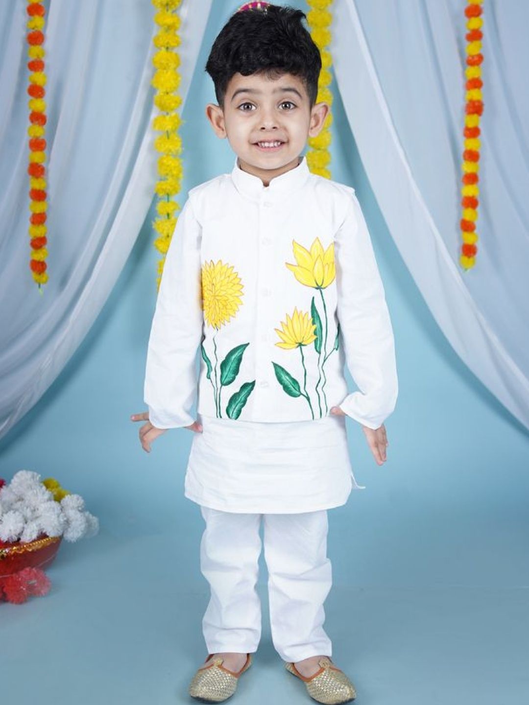 Cuddly Cubs Boys Floral Printed Open Front Nehru Jackets-image-37