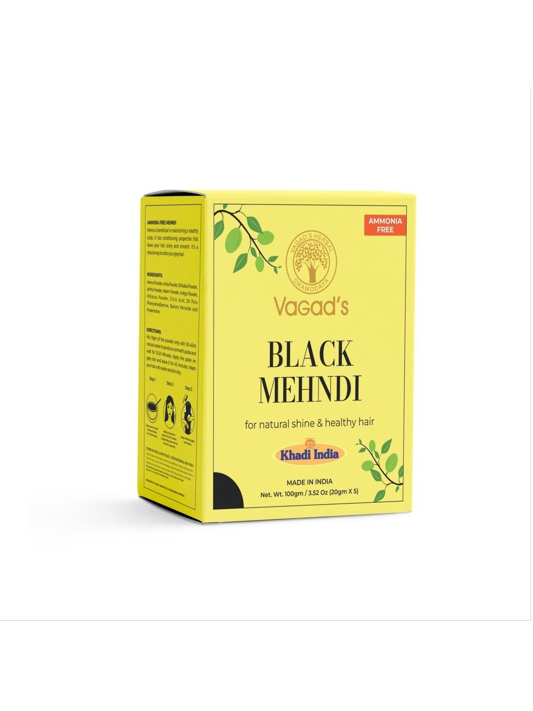 Vagads Khadi Herbal Ammonia-Free Black Mehndi with Henna & Amla - 100 g-image-17